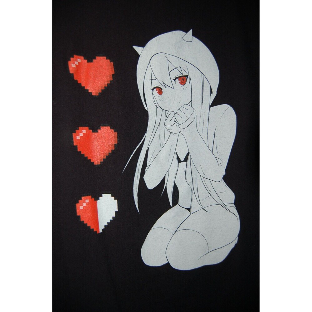 Lewd Complex - Mens Anime Demon Girl Hearts Graphic T Shirt L Black Tee Shirt
